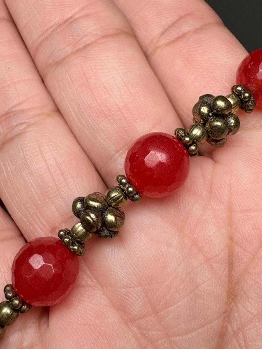 Vintage Red Agate Brass Link Bracelet Faceted Gemstone Boho Filigree 9 In - Picture 2 of 6